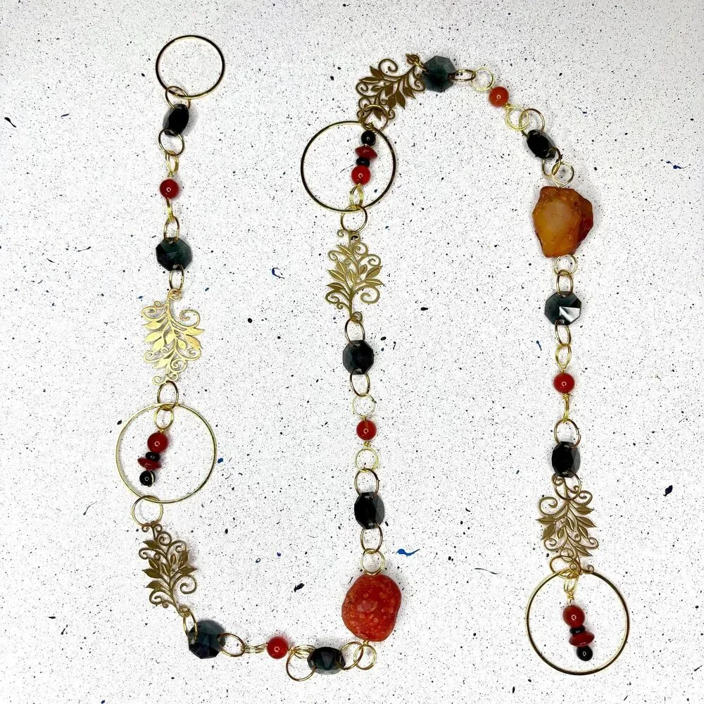 Carnelian and Black Tourmaline Gemstone Hanging Protection Vitality Stone Decor